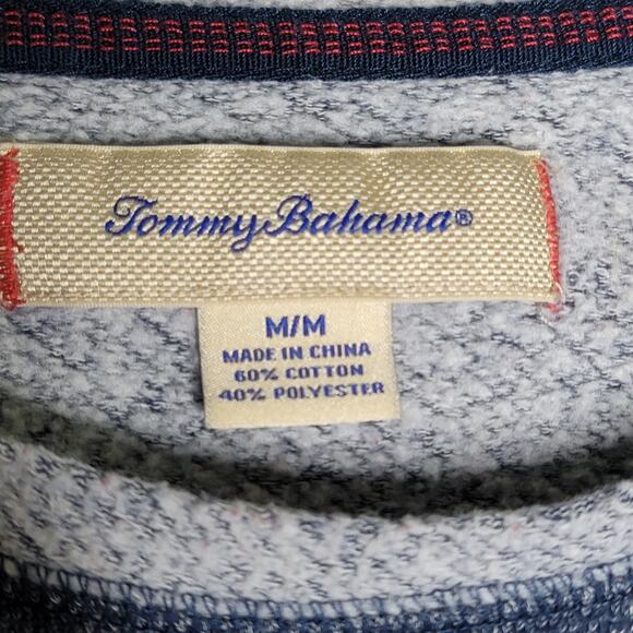 Tommy Bahama Sweater Medium Blue Fleece Sweatshirt Pullover Round Crew Neck - Picture 2 of 6